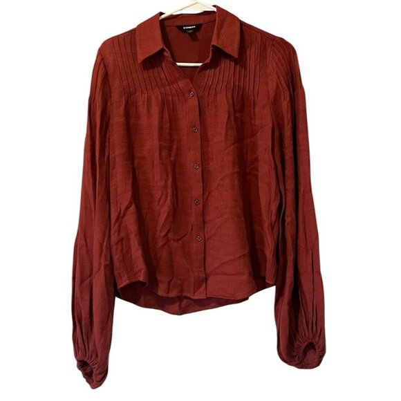 Express Women's Long-Sleeved Button-Down Blouse Size XS Solid‎ Pleated Career - Picture 1 of 11